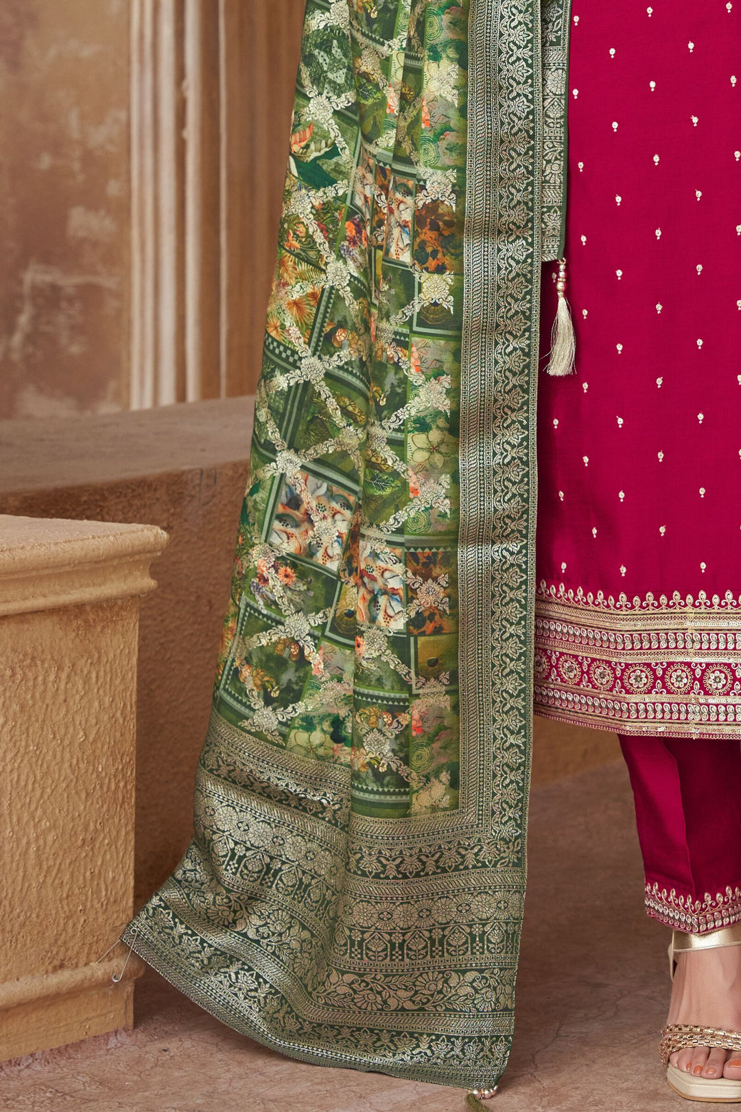 Maroon Sequins, Zari and Thread work Straight Cut Salwar Suit