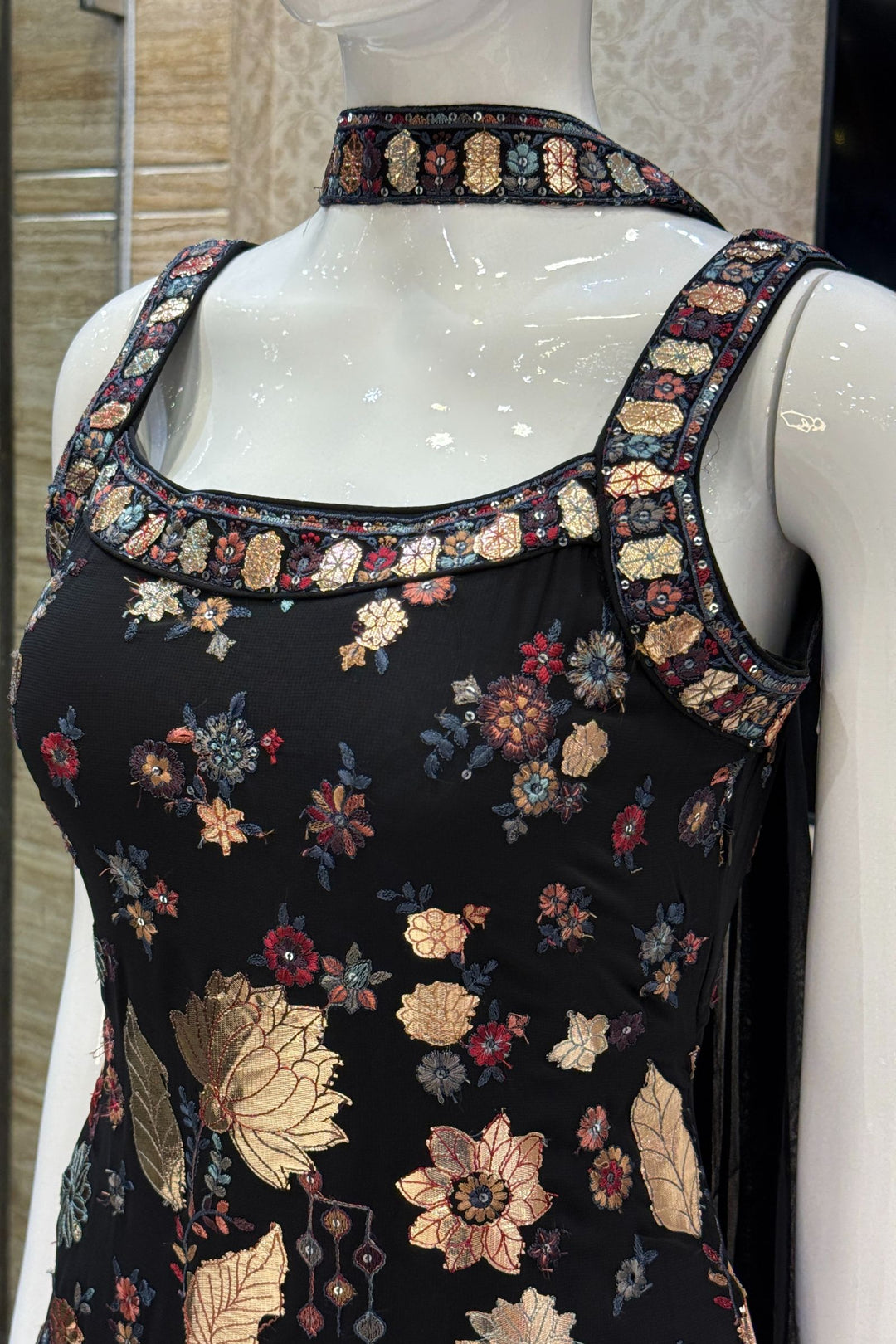 Black Embroidery and Sequins work Straight Cut Salwar Suit