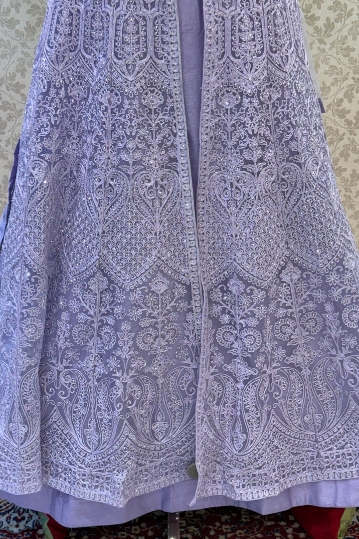 Lavender Zari Thread and Stone work Mastani Styled Long Top Lehenga