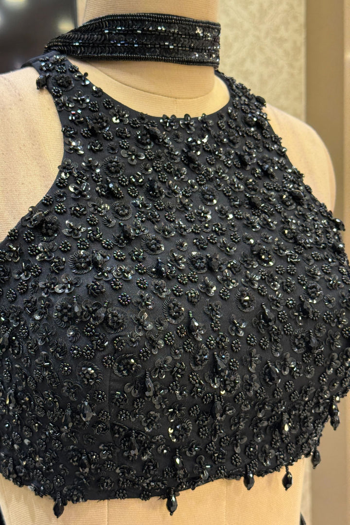 Black Beads and Sequins work Crop Top Lehenga