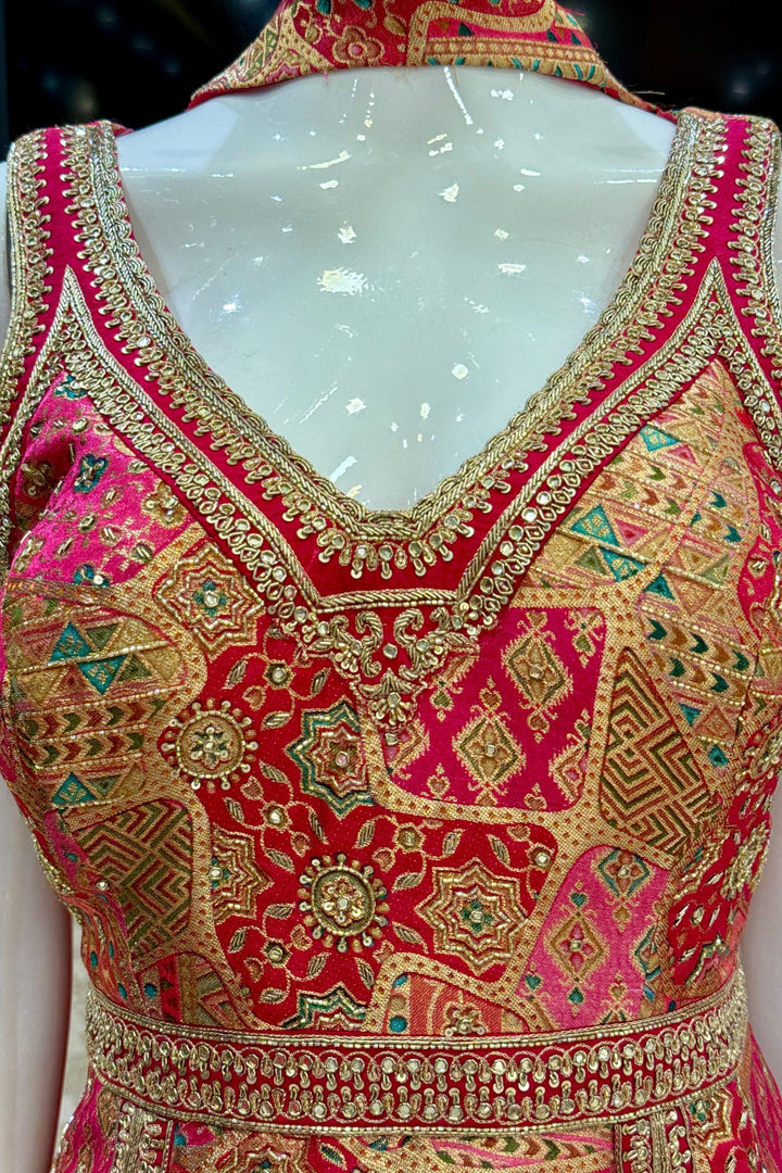 Rani Pink Brocade, Beads, Zardozi, Stone, Zari and Sequins work Palazzo Set