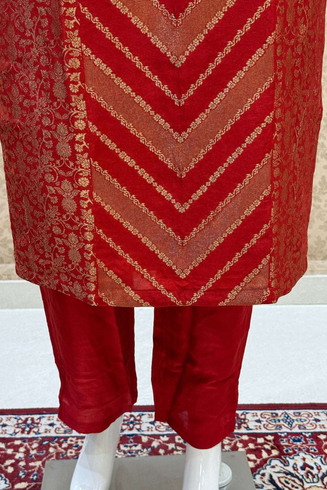 Red Banaras work Straight Cut Salwar Suit