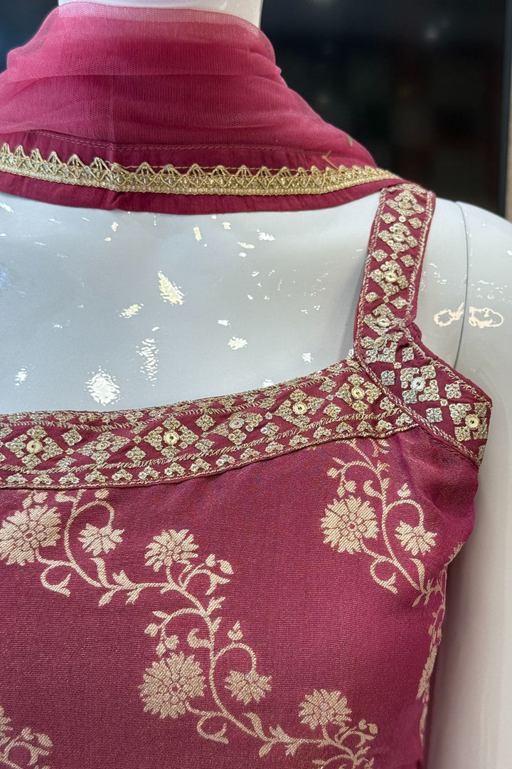 Magenta Zari, Sequins and Banaras work Palazzo Salwar Suit