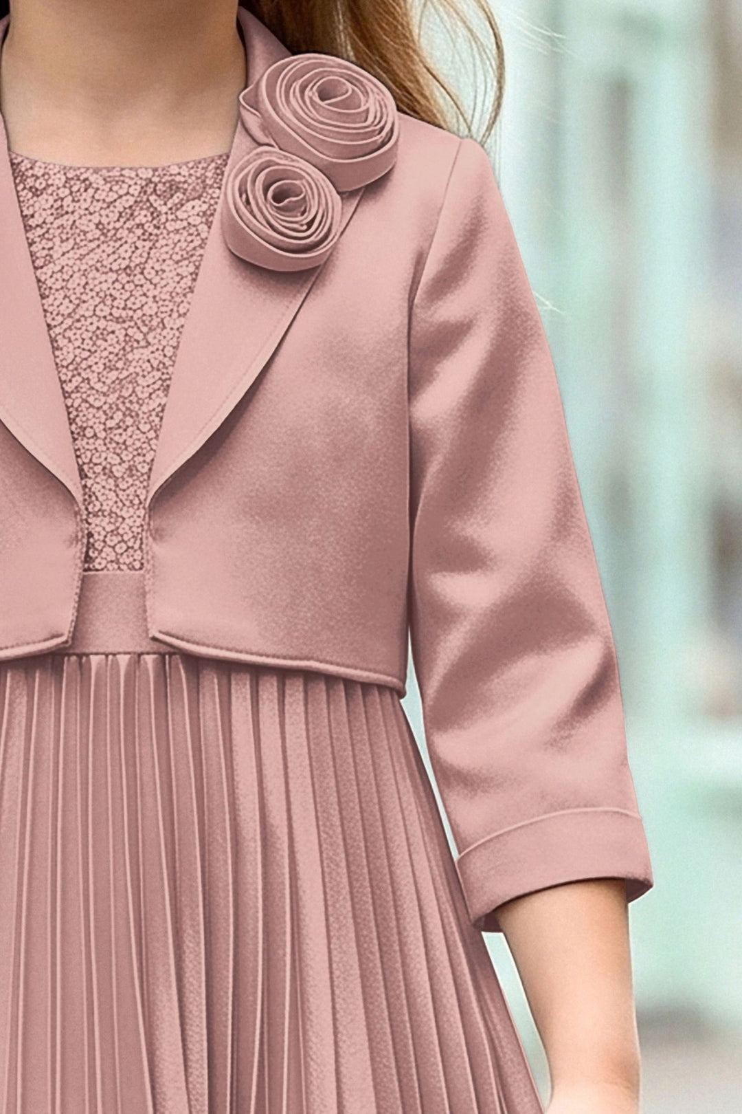 Oinion Pink Sequins work Jacket Styled Short Frock For Girls