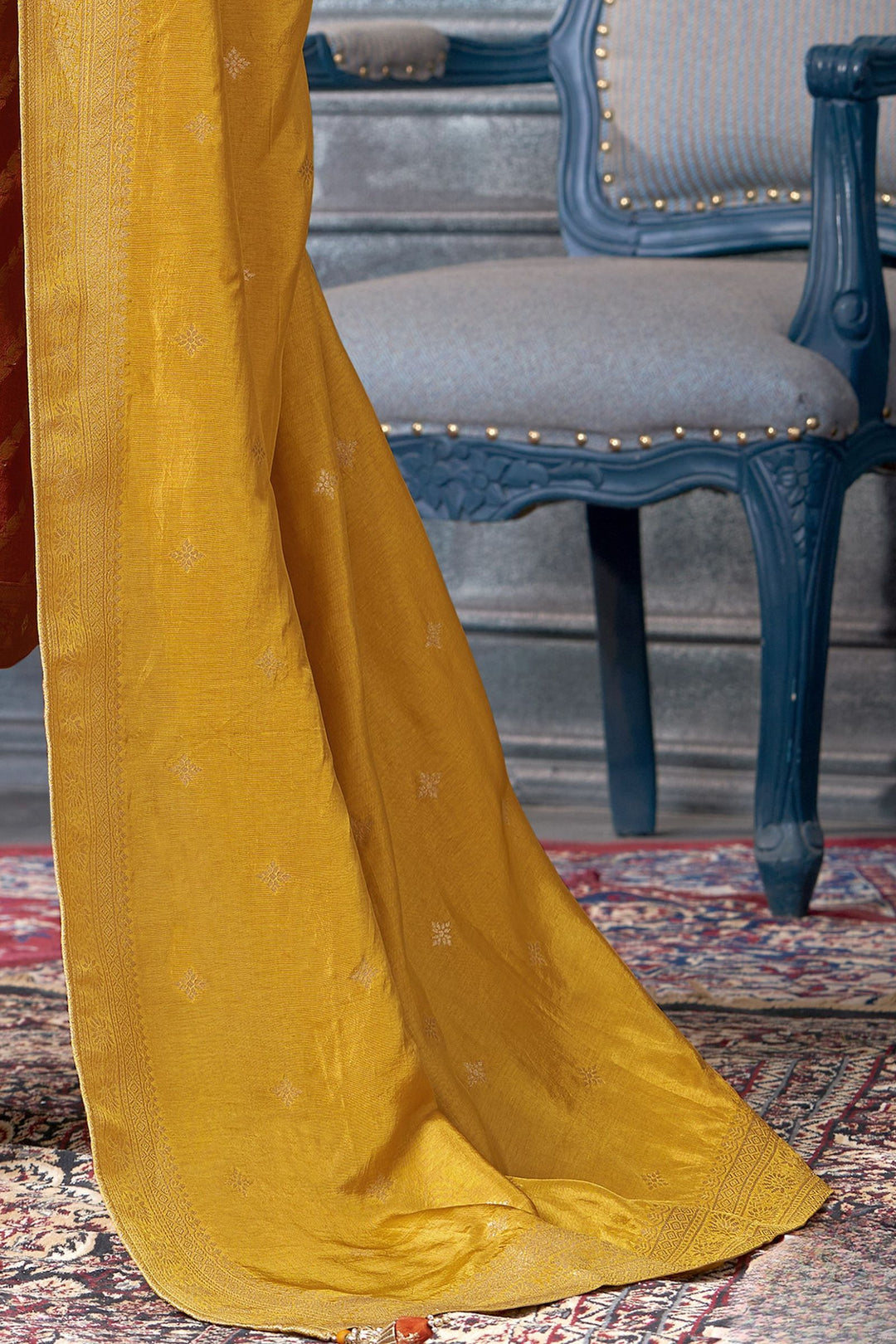 Orange Banaras, Zardozi, Beads, Sequins and Thread work Straight Cut Salwar Suit