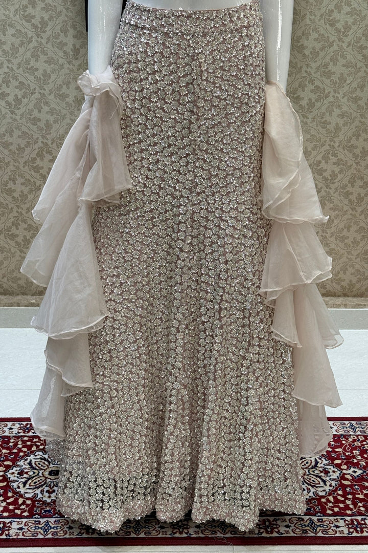 Pastel Peach Sequins and Beads work Fishcut Lehenga Set