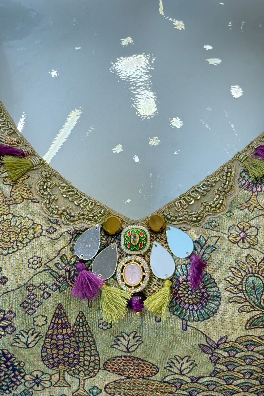 Beige with Purple Banaras work Palazzo Salwar Suit