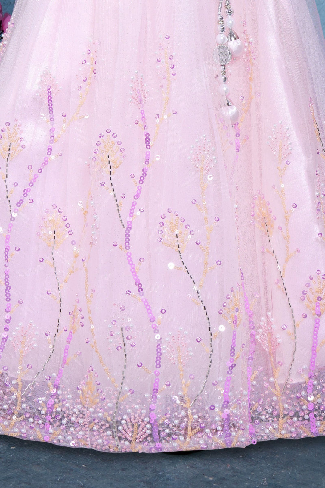 Baby Pink Sequins, Beads and Glitter work Lehenga Choli for Girls