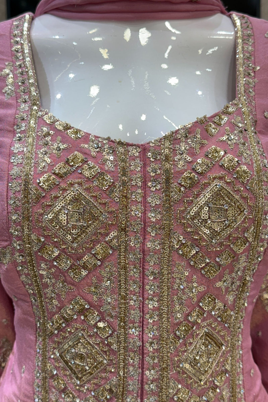 Baby Pink Sequins, Beads, Stone, Zari and Zardozi work Palazzo Salwar Suit