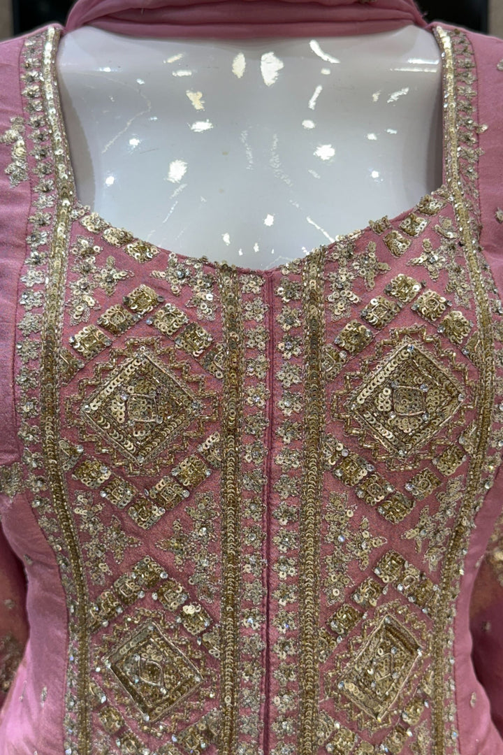Baby Pink Sequins, Beads, Stone, Zari and Zardozi work Palazzo Salwar Suit