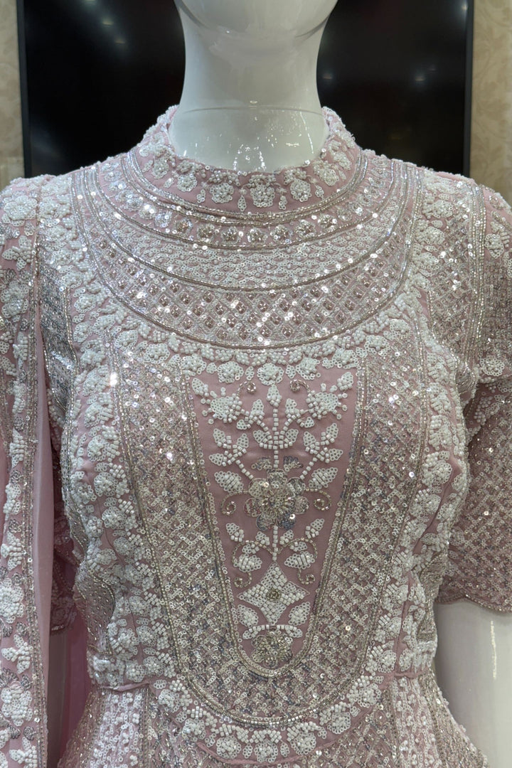 Baby Pink Sequins and Beads work Sharara Salwar Suit