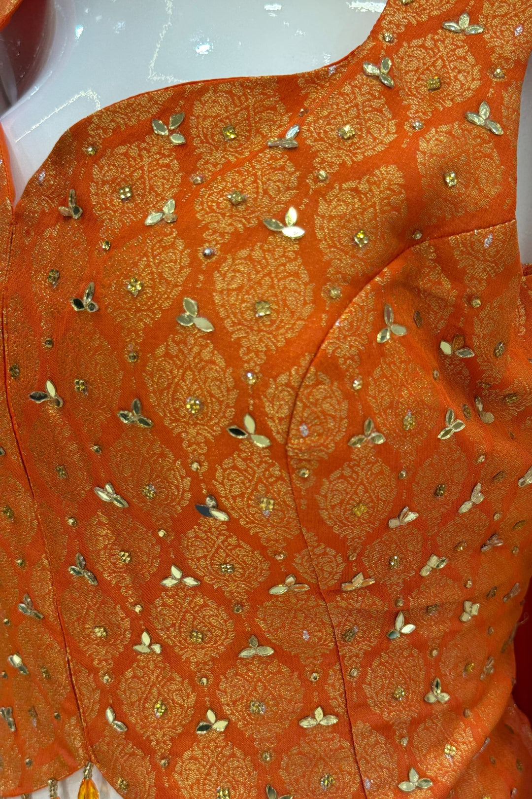 Orange Mirror, Stone and Banaras work Palazzo Suit Set