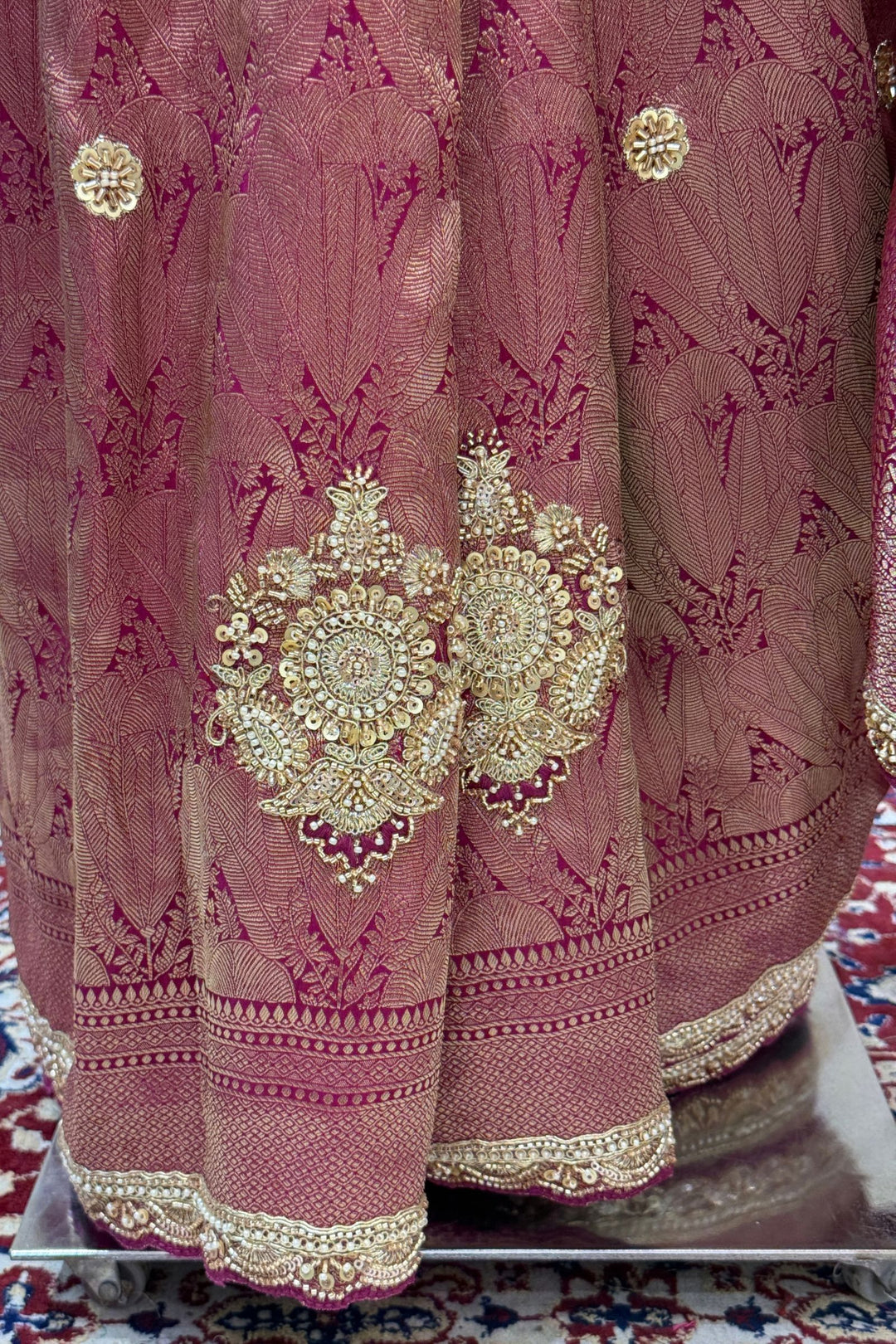 Purple Saree Featuring Banaras, Pearl, Beads, Zardozi and Thread work