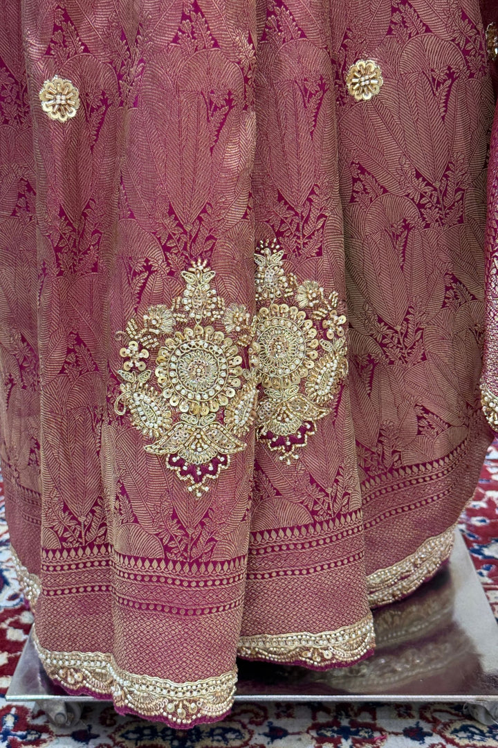 Purple Saree Featuring Banaras, Pearl, Beads, Zardozi and Thread work