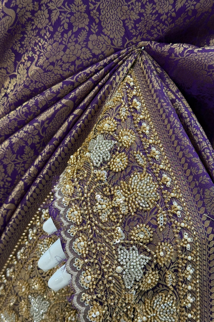 Traditional Banarasi Silk Saree Featuring Banaras, Sequins and Beads work