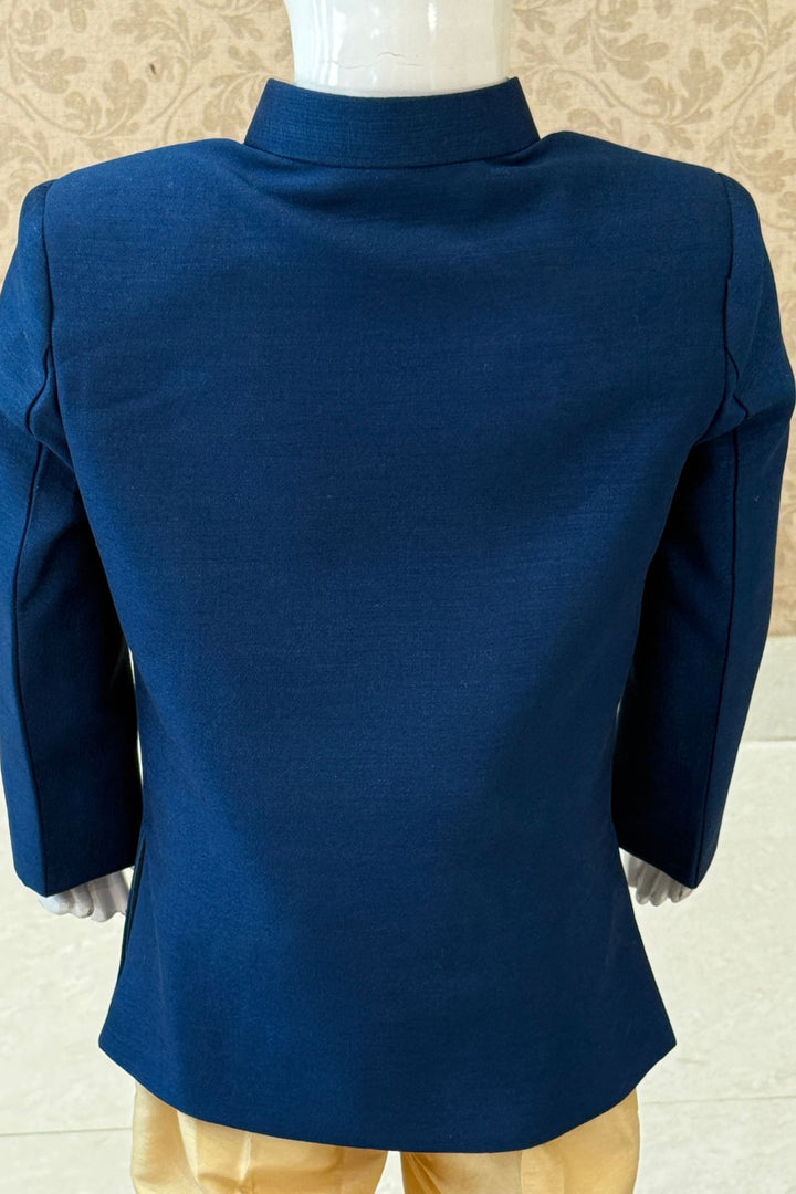 Teal Blue with Gold Zardozi and Zari work Jodhpuri Suit for Boys