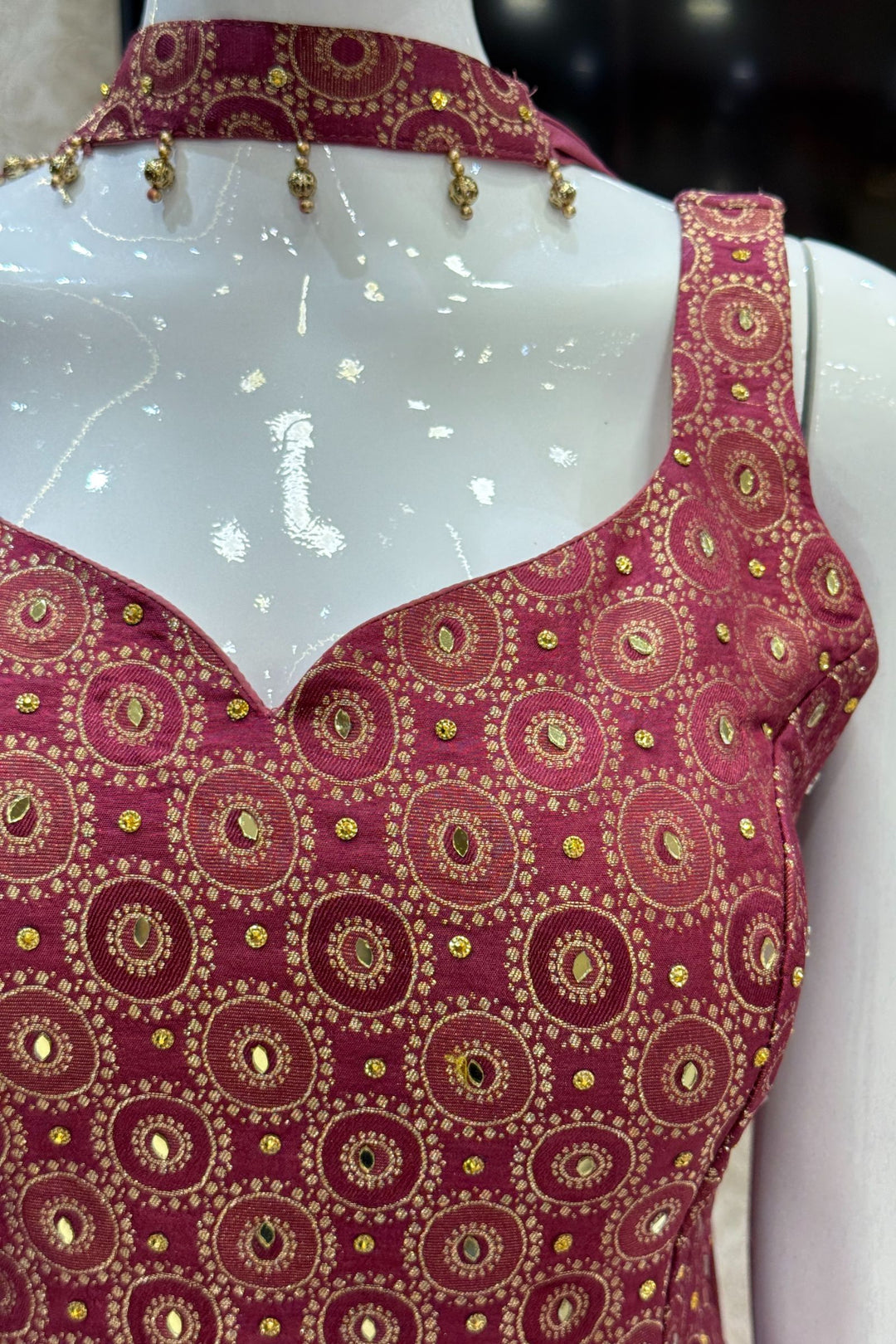 Magenta Stone, Mirror and Brocade work Palazzo Suit Set