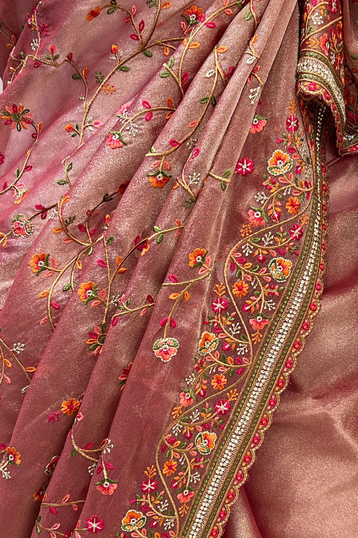 Onion Multicolor Embroidery, Sequins and Stone work Saree
