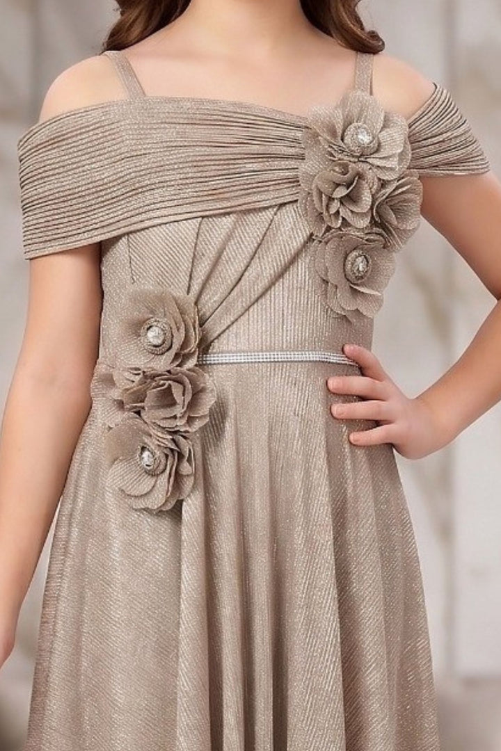 Fawn Stone work Long Party Gown for Girls