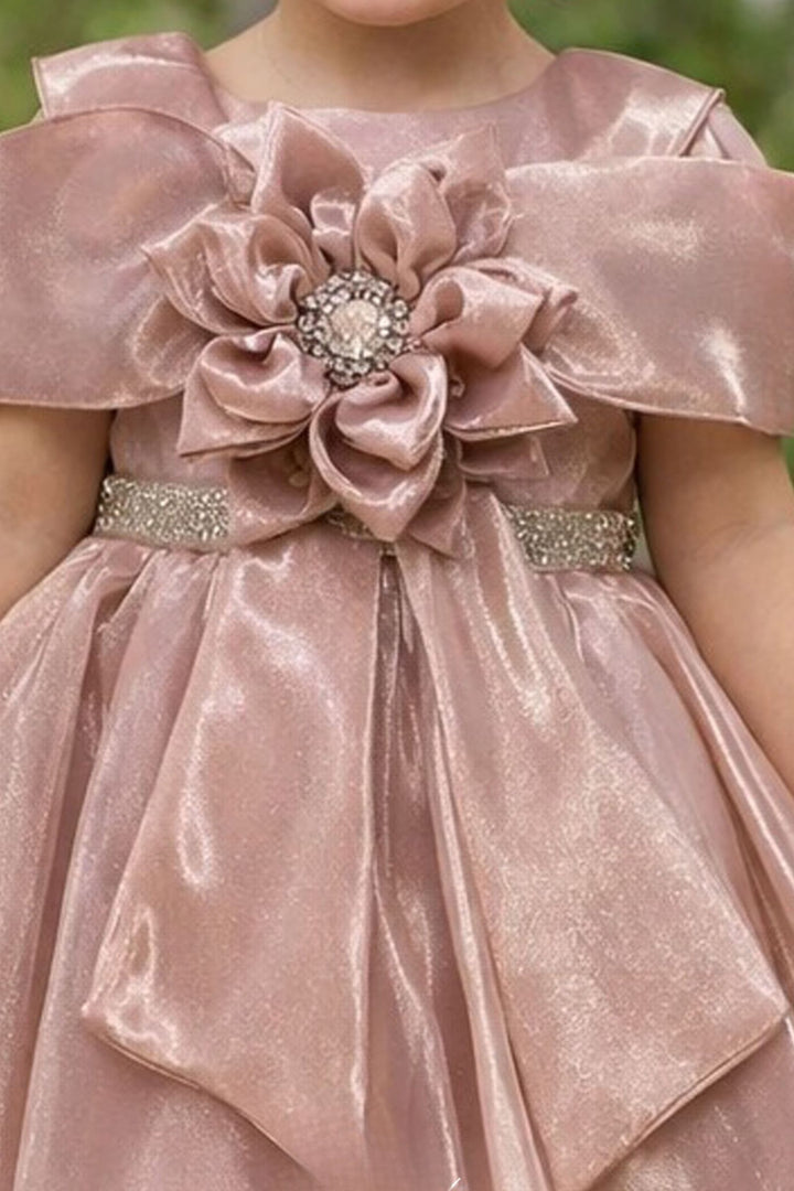 Onion Pink Stone work Short Partywear Frock for Girls