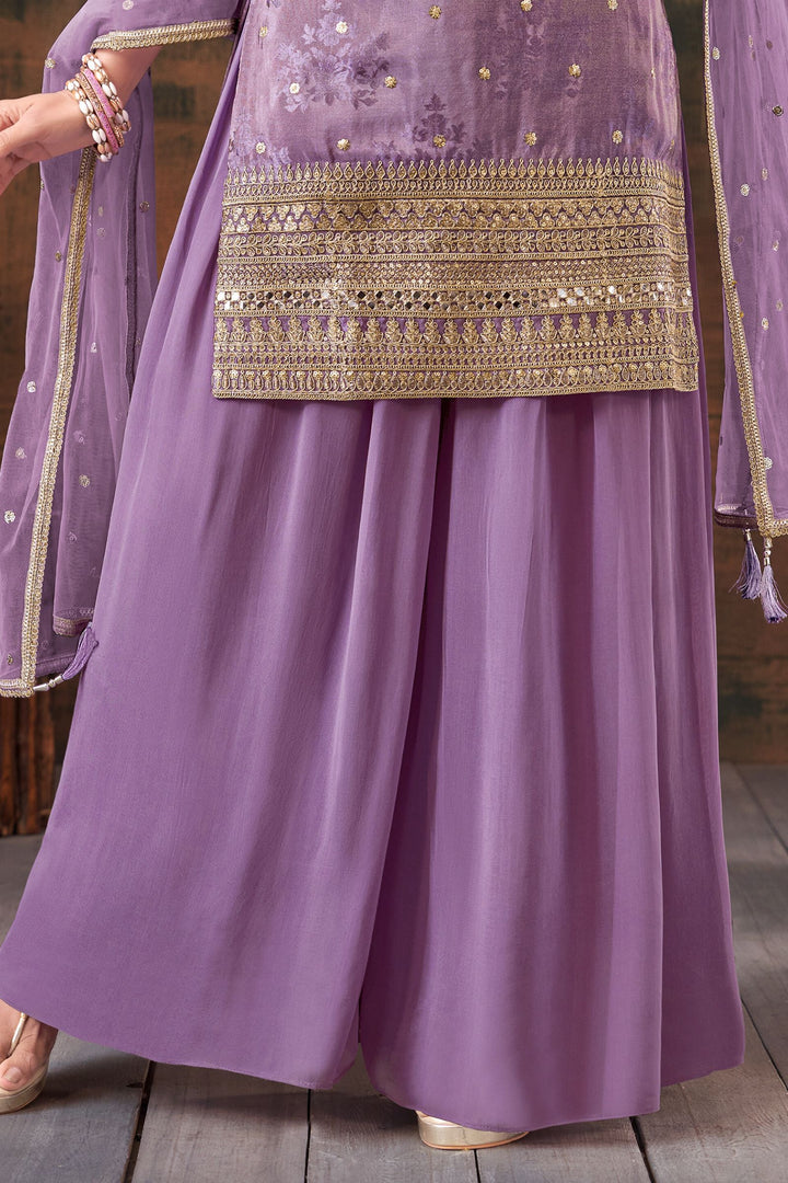 Purple Banaras, Sequins, Zari, Mirror, Stone and Beads work Palazzo Salwar Suit