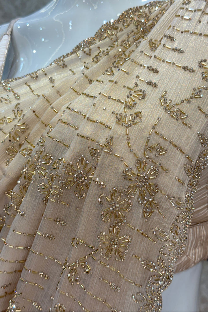 Peach Saree Featuring Stone and Beads work