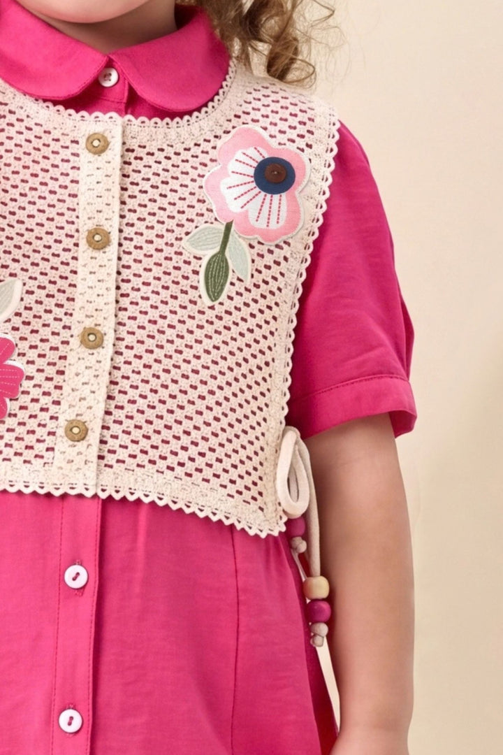 Pink with Cream Jacket Styled Short Frock for Girls