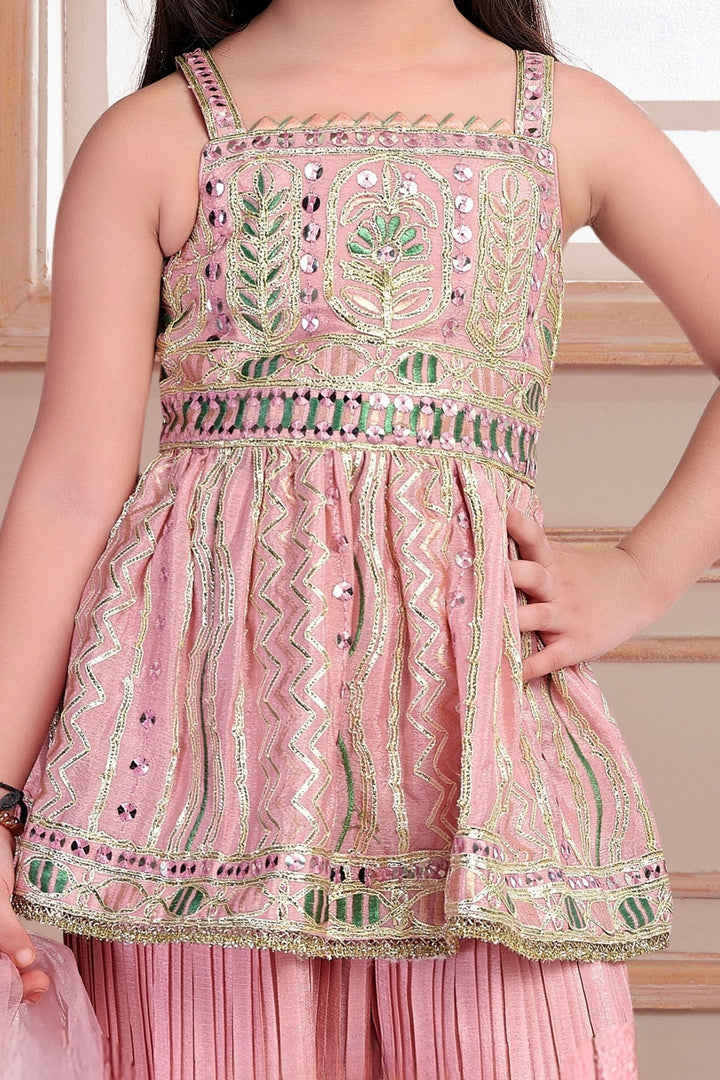 Baby Pink Sequins, Thread and Zari work Joggers Set for Girls