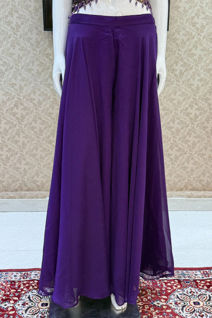 Purple Mirror, Stone and Banaras work Palazzo Suit Set