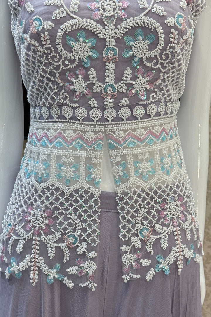 Lilac Beads and Sequins work Palazzo Suit Set