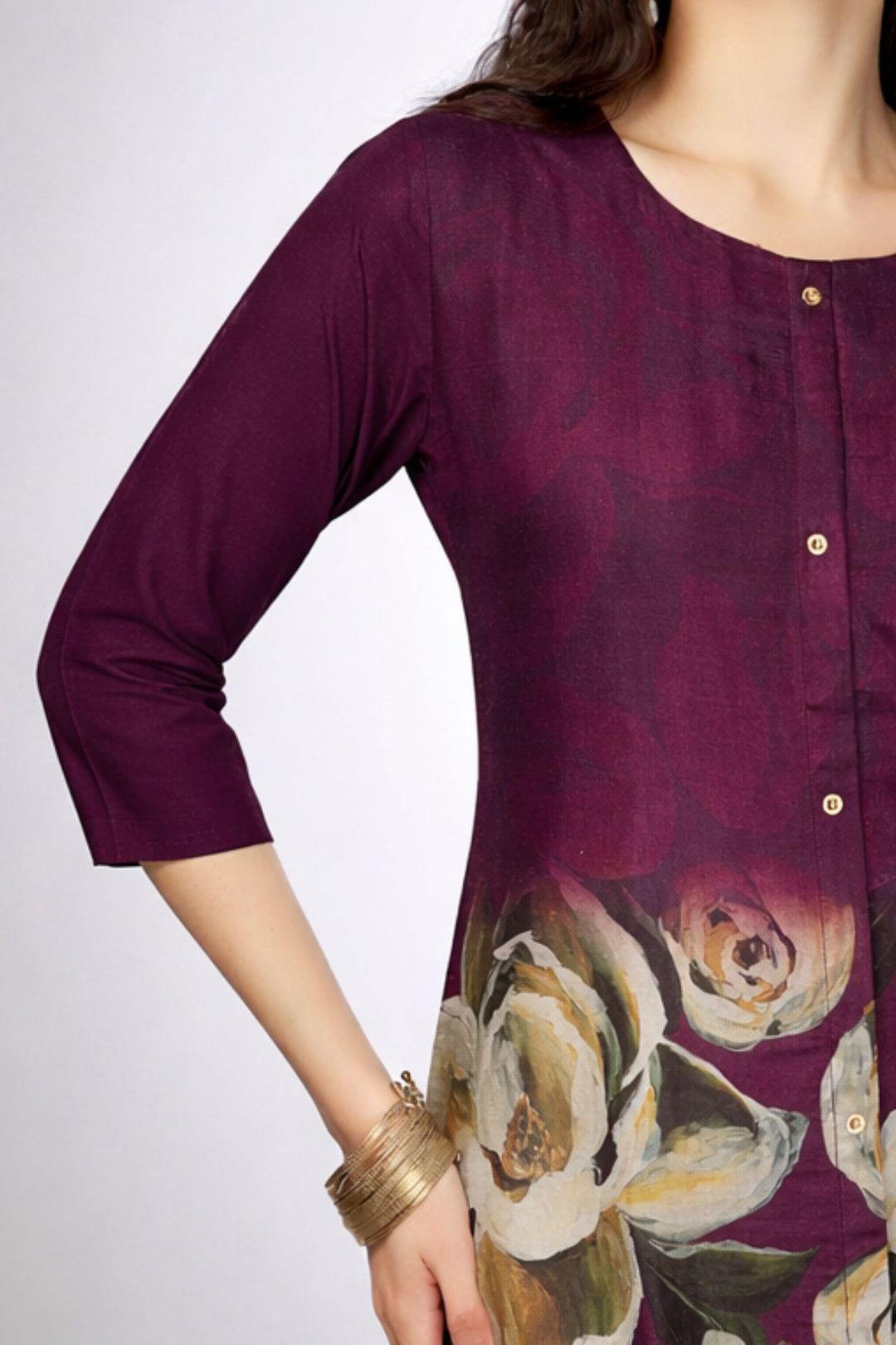 Wine with Multicolor Digital Print Short Kurti
