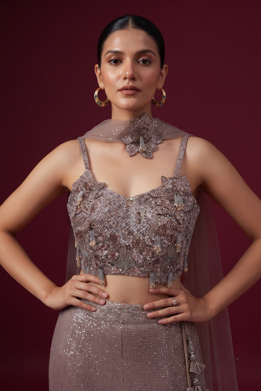 Brown Sequins and Beads work Mermaid Cut Lehenga Set