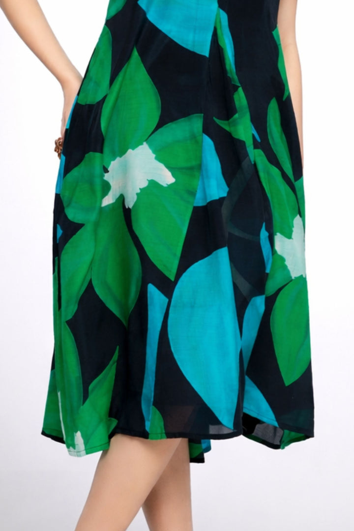 Navy Blue Stone work with Multicolor Digital Print A-line Cut Calf Length Kurti