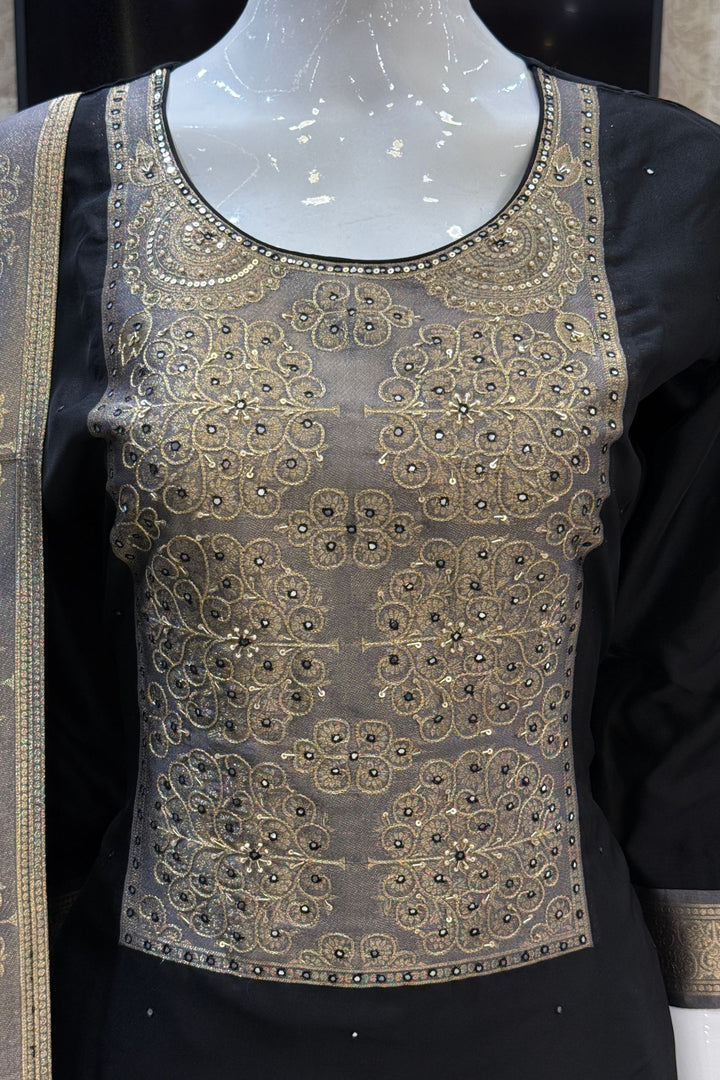 Black Beads, Sequins, Zardozi and Banaras work Straight Cut Salwar Suit