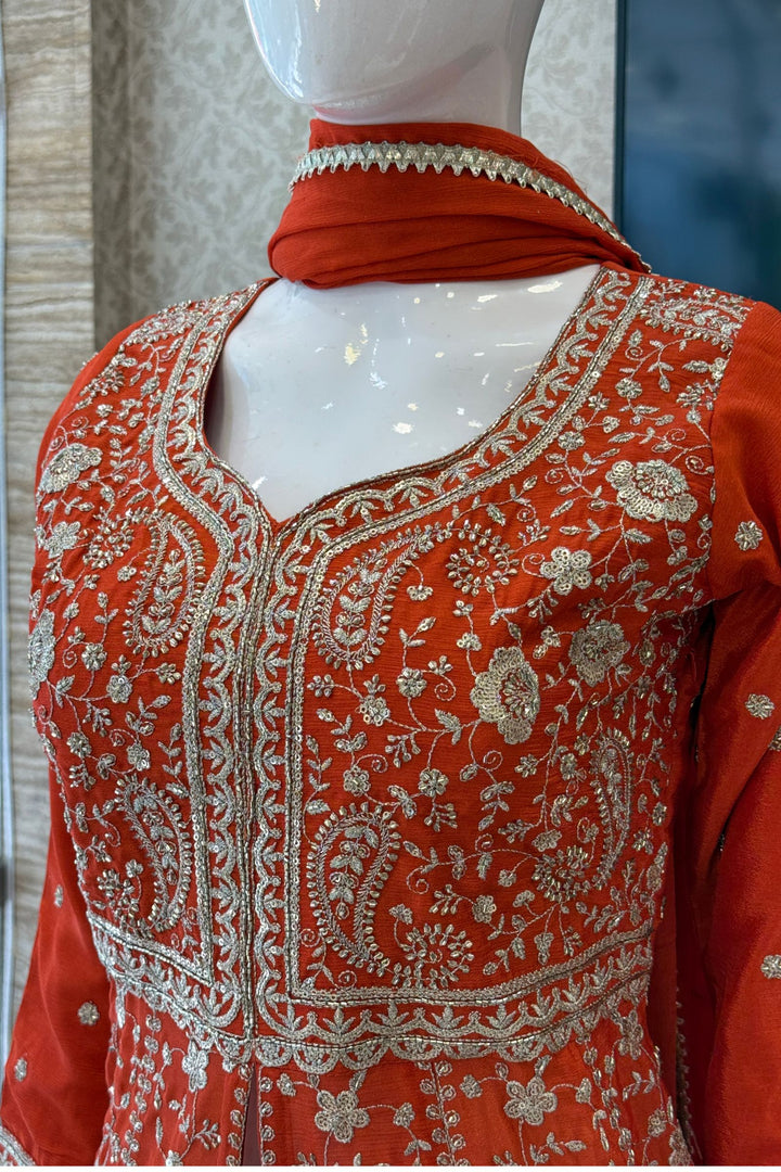 Orange Zari, Sequins and Beads work Mastani Styled Palazzo Suit