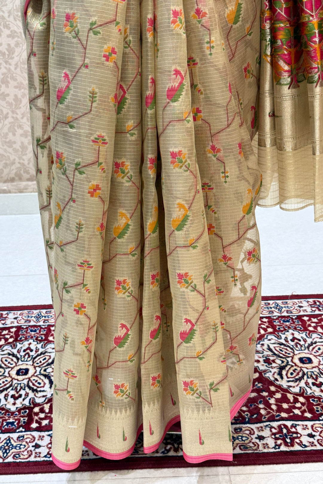 Beige Banaras and Zari Weaving work Saree