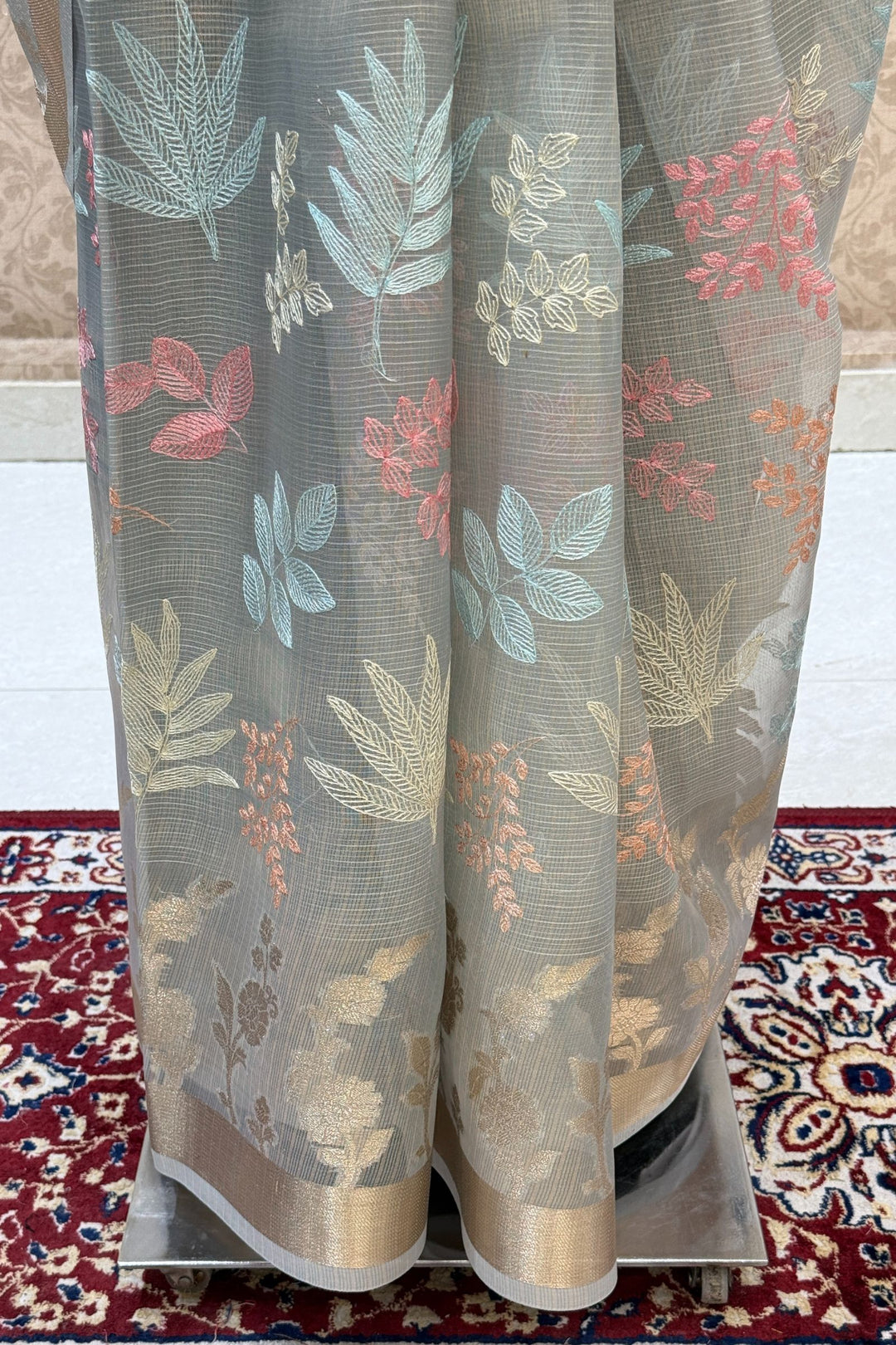 Sea Blue Chikankari and Zari work Saree