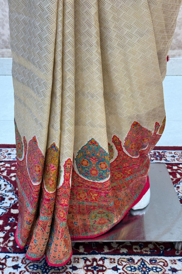 Beige Banaras work Saree