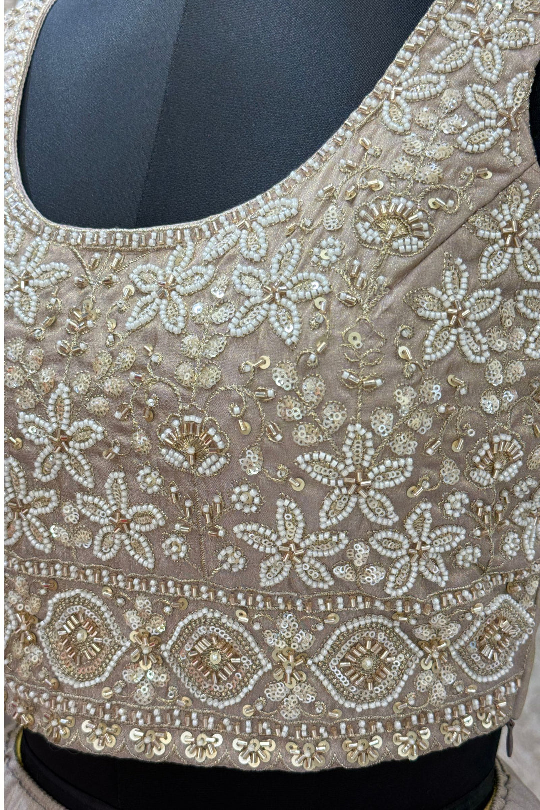 Chiku Beads, Zari and Sequins work Crop Top Lehenga