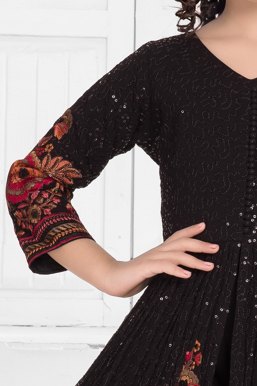 Black Multicolor Embroidery and Sequins work for Girls Palazzo Set