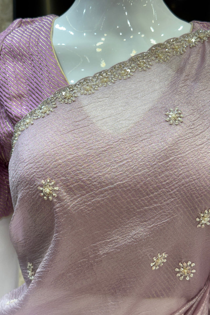 Lavender Saree with Sequins, Pearl and Beads work