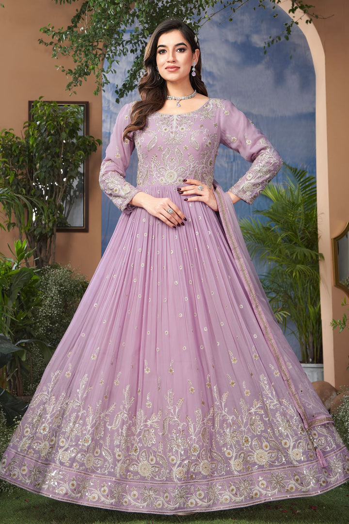 Lilac Embroidery, Sequins and Zari work Floor Length Anarkali Suit