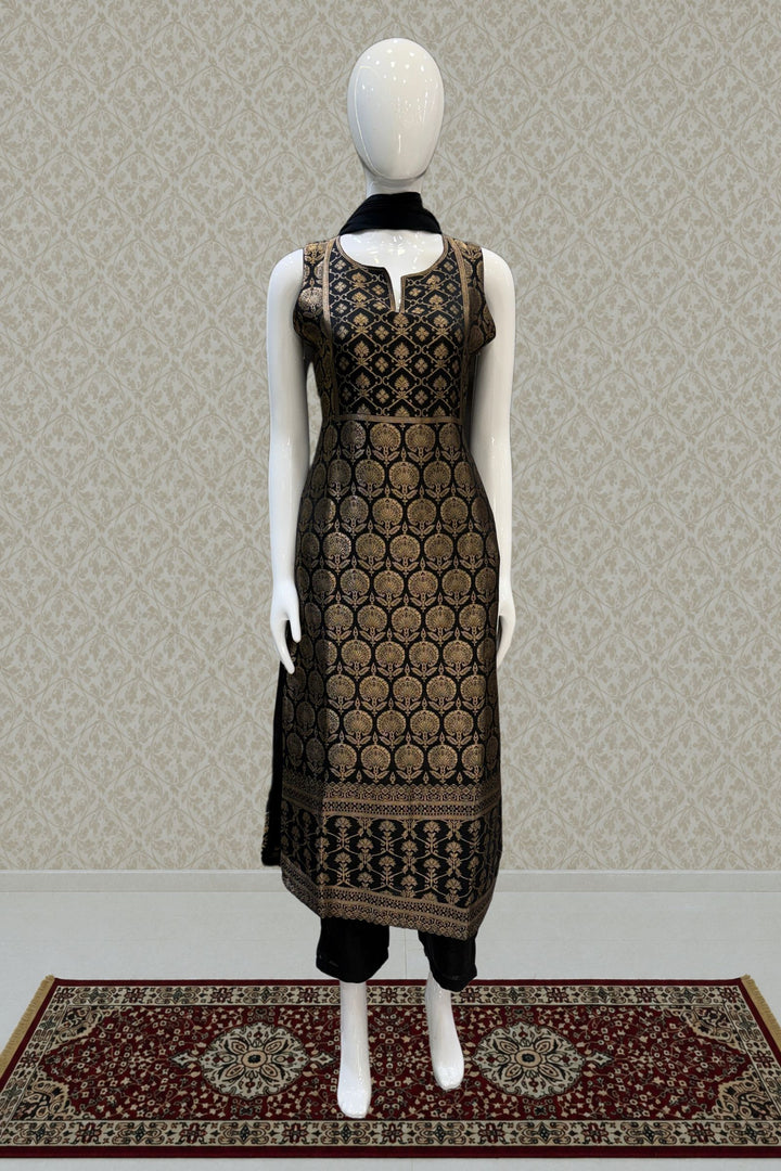 Black Banaras work Straight Cut Salwar Suit