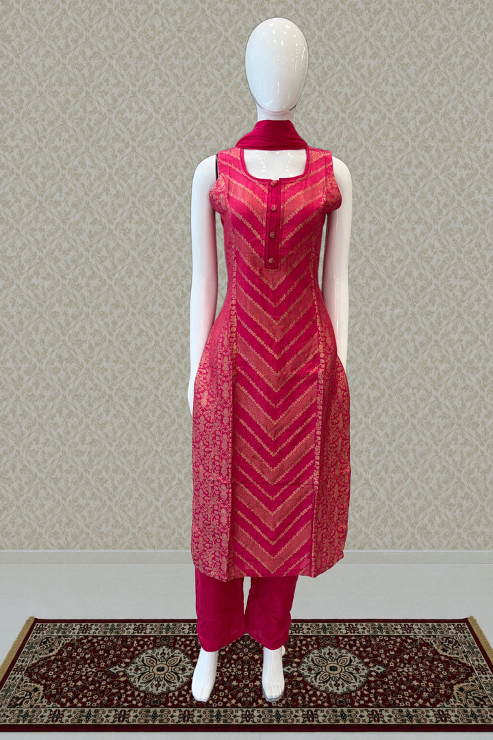 Pink Banaras work Straight Cut Salwar Suit
