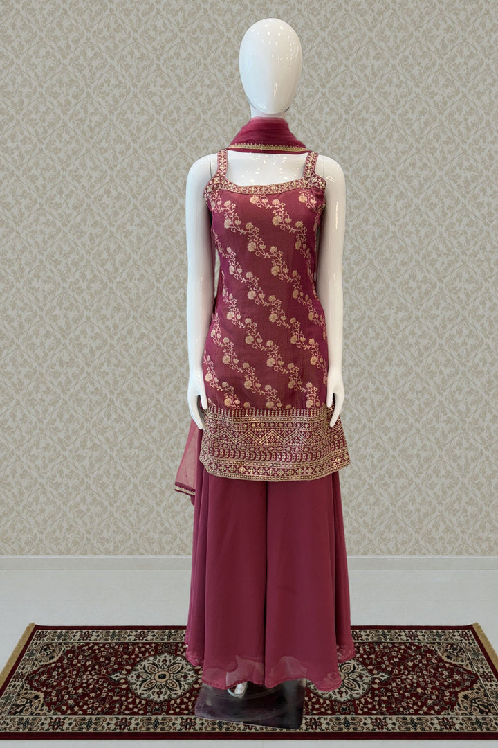 Magenta Zari, Sequins and Banaras work Palazzo Salwar Suit