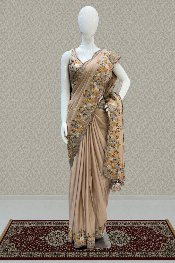 Beige Multicolor Embroidery, Sequins and Zari work Saree