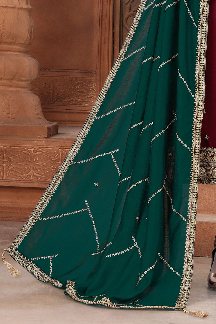 Maroon Sequins, Zari, Beads and Thread work Straight Cut Salwar Suit