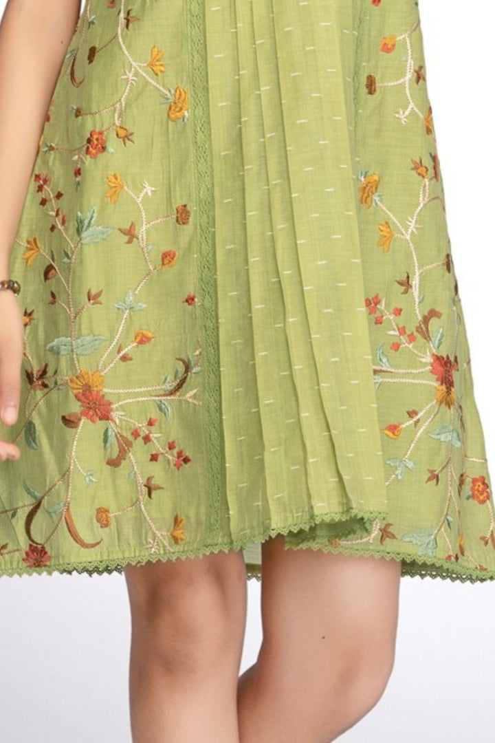 Girls Floral Vine Embroidered Casual Frock