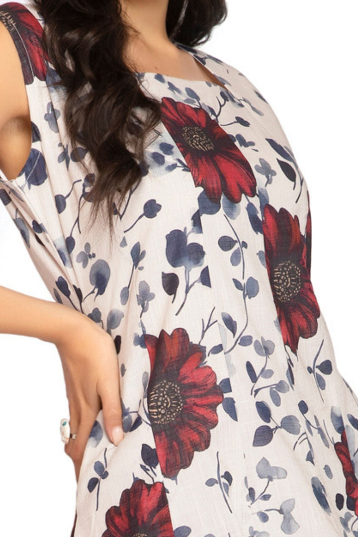 Half White with Floral Print Anarkali Styled Kurti