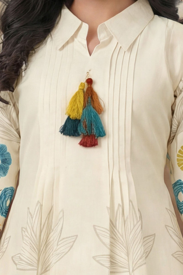 Half White Multicolor Digital Print Co-ord Set for Girls